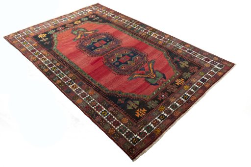 Close-up detail of 2000s Hamedan rug from Iran / Persia showing Wool weave