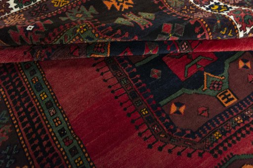 Full view of 2000s Hamedan rug from Iran / Persia, 330 × 211 cm in Red tones