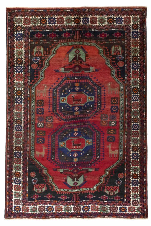 Full view of 2000s Hamedan rug from Iran / Persia, 291 × 197 cm in Red tones