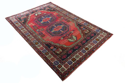 Close-up detail of 2000s Hamedan rug from Iran / Persia showing Wool weave