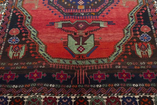 Close-up detail of 2000s Hamedan rug from Iran / Persia showing Wool weave