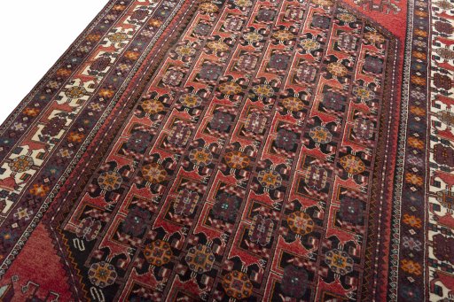 Backside of handmade 2000s Hamedan rug showing knot structure and weave density