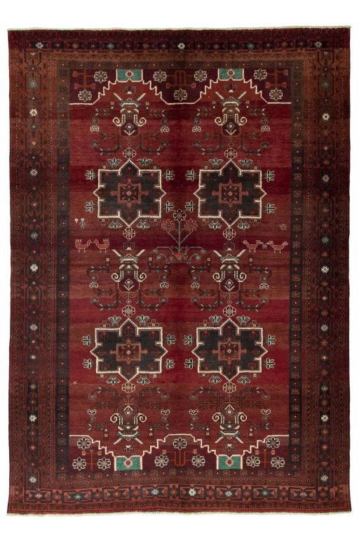 Full view of 2000s Hamedan rug from Iran / Persia, 291 × 205 cm in Red tones