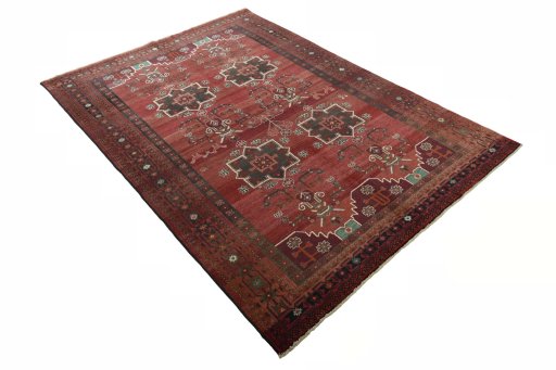 Close-up detail of 2000s Hamedan rug from Iran / Persia showing Wool weave