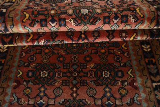 Full view of 2000s Hamedan rug from Iran / Persia, 330 × 83 cm in Red tones