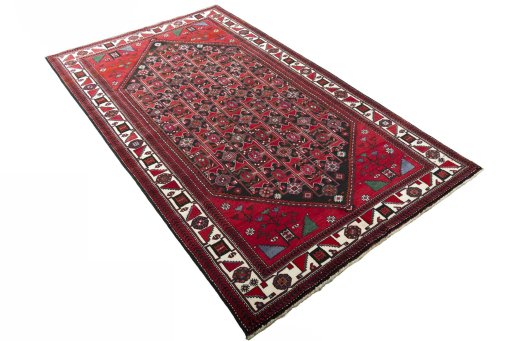 Close-up detail of 2000s Hamedan rug from Iran / Persia showing Wool weave
