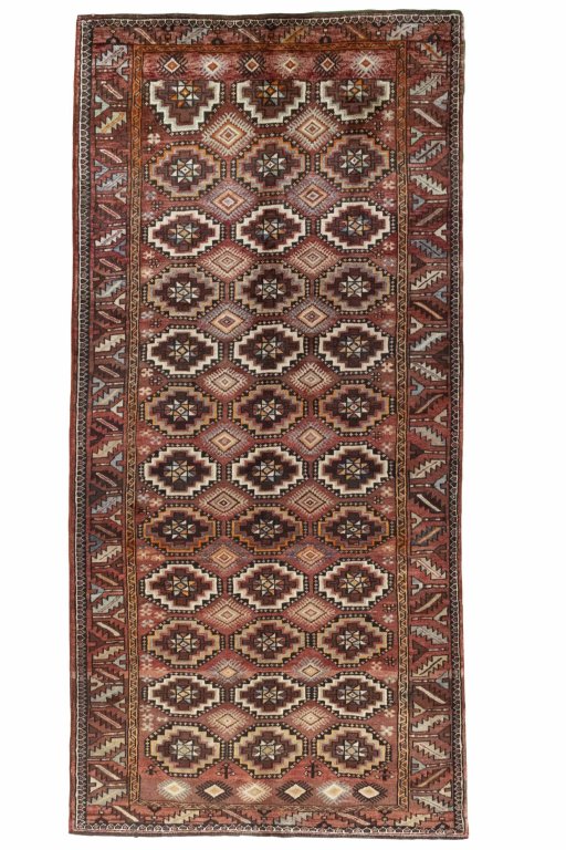 Full view of 2000s Hamedan rug from Iran / Persia, 306 × 147 cm in Red tones