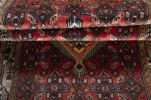 Full view of 2000s Hamedan rug from Iran / Persia, 275 × 80 cm in Red tones
