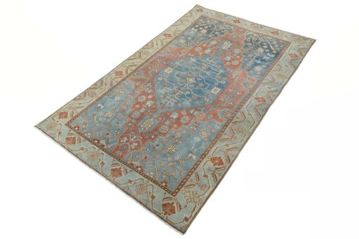 Corner detail of 1950s Hamedan rug showing border pattern and Wool pile
