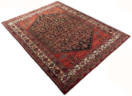 Close-up detail of 1970s Hamedan rug from Iran / Persia showing Wool weave