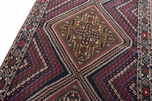Backside of handmade 2000s Hamedan rug showing knot structure and weave density
