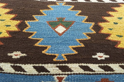 Backside of handmade New Hamedan rug showing knot structure and weave density
