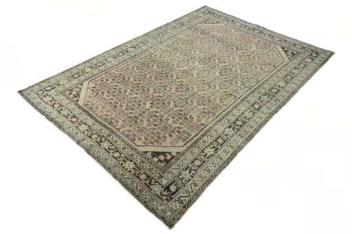 Corner detail of 1970s Hamedan rug showing border pattern and Wool pile