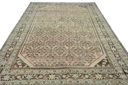 Surface texture of 1970s Hamedan rug with natural Wool and intricate pattern