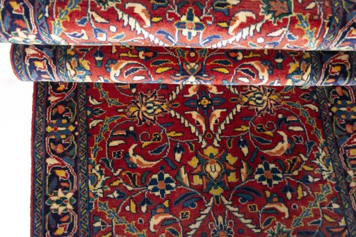 Full view of New Hamedan rug from Iran / Persia, 327 × 84 cm in Red tones
