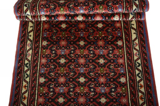 Full view of New Hamedan rug from Iran / Persia, 486 × 80 cm in Red tones