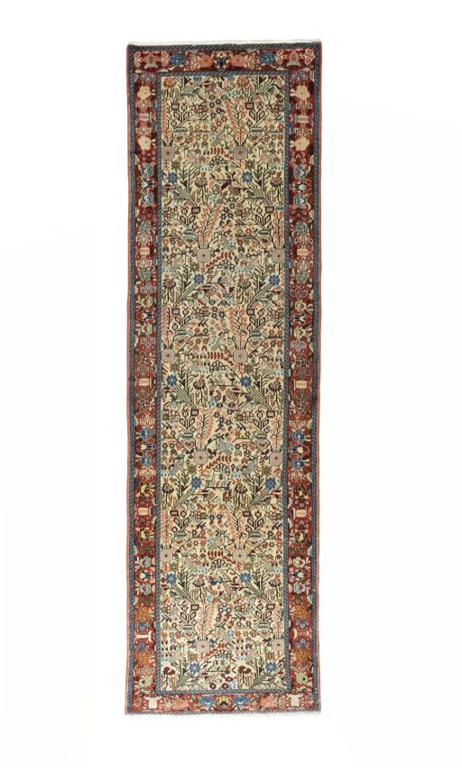 Full view of New Hamedan rug from Iran / Persia, 286 × 82 cm in Beige tones