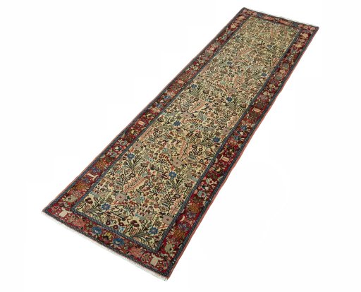 Corner detail of New Hamedan rug showing border pattern and Wool pile
