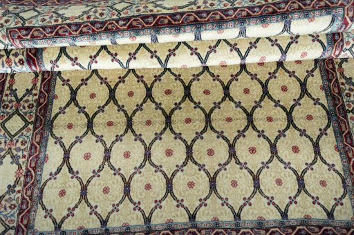 Full view of 1970s Hamedan rug from Iran / Persia, 200 × 140 cm in Beige tones