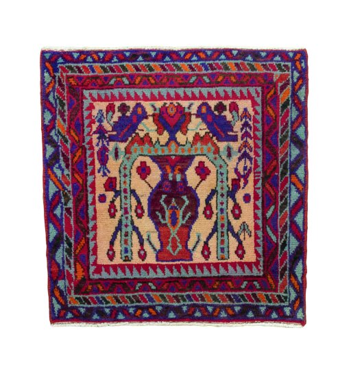 Full view of 2000s Hamedan rug from Iran / Persia, 68 × 65 cm in Red tones