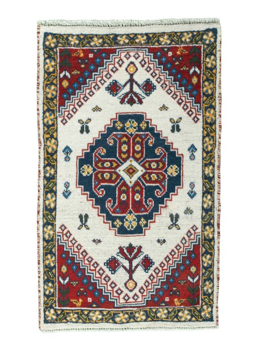 Full view of 2000s Hamedan rug from Iran / Persia, 89 × 55 cm in Multi Color tones