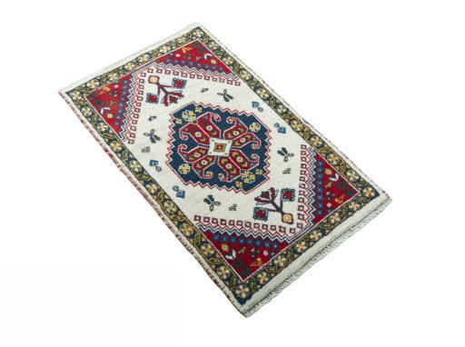 Close-up detail of 2000s Hamedan rug from Iran / Persia showing Wool weave