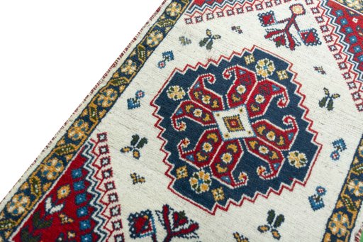 Backside of handmade 2000s Hamedan rug showing knot structure and weave density