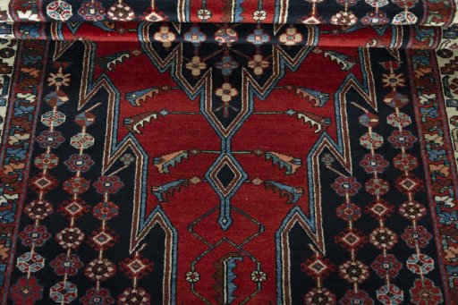 Close-up detail of 1930s Hamedan rug from Iran / Persia showing Wool weave