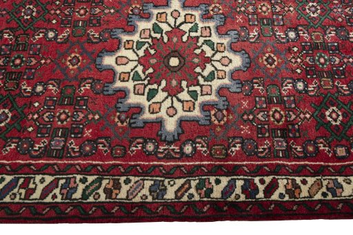 Full view of New Hamedan rug from Iran / Persia, 492 × 82 cm in Red tones