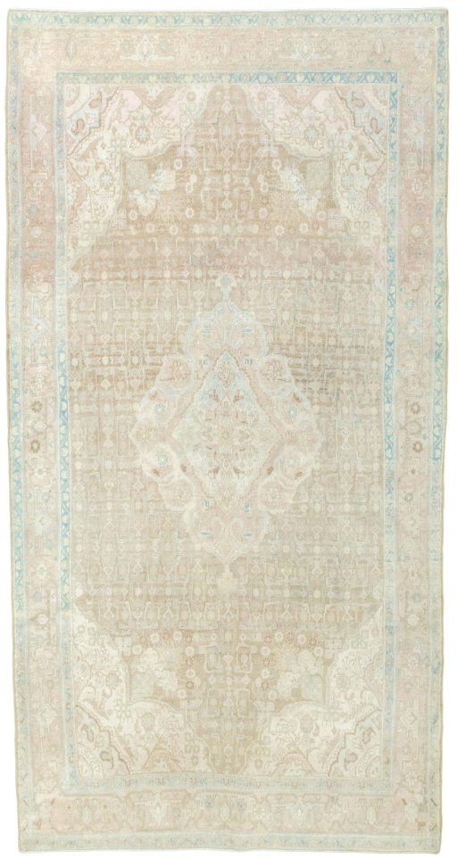 Full view of 1950s Hamedan rug from Iran / Persia, 318 × 167 cm in Brown tones