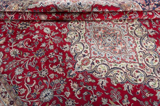 Close-up detail of 2000s Hamedan rug from Iran / Persia showing Wool weave
