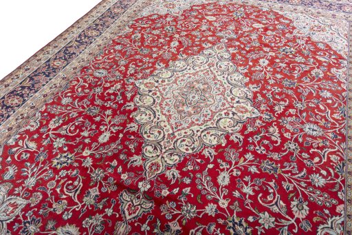 Backside of handmade 2000s Hamedan rug showing knot structure and weave density