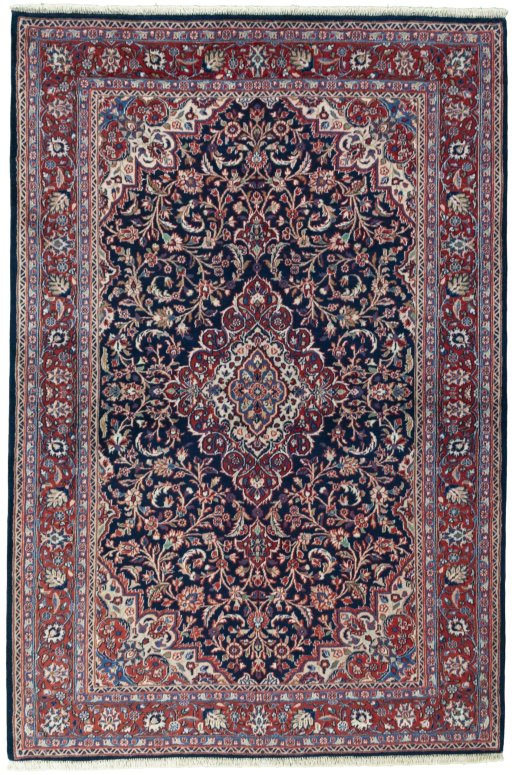 Full view of New Hamedan rug from Iran / Persia, 204 × 138 cm in Blue tones