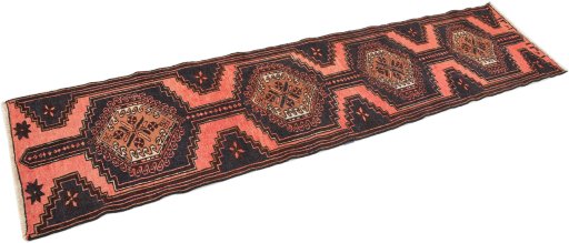 Close-up detail of 1960s Hamedan rug from Iran / Persia showing Wool weave