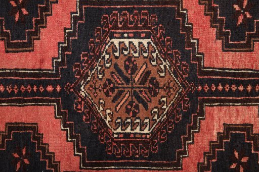 Full view of 1960s Hamedan rug from Iran / Persia, 260 × 63 cm in Red tones