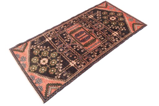 Close-up detail of 1973s Hamedan rug from Iran / Persia showing Wool weave
