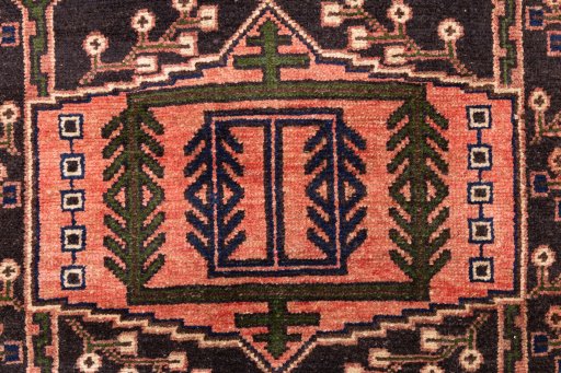 Full view of 1973s Hamedan rug from Iran / Persia, 188 × 90 cm in Dark blue tones