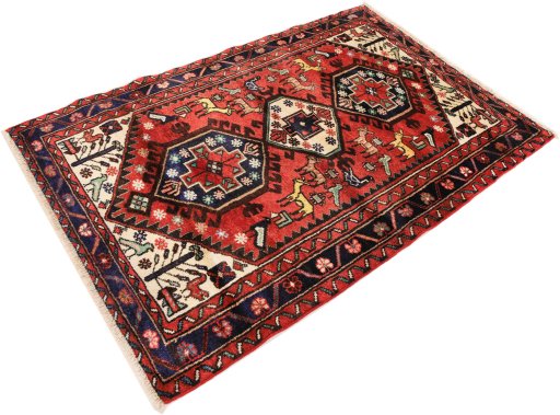 Close-up detail of 1990s Hamedan rug from Iran / Persia showing Wool weave