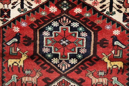 Full view of 1990s Hamedan rug from Iran / Persia, 145 × 100 cm in Red tones