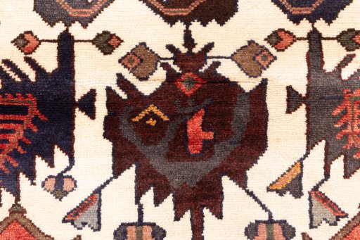 Full view of 1975s Hamedan rug from Iran / Persia, 163 × 108 cm in White tones