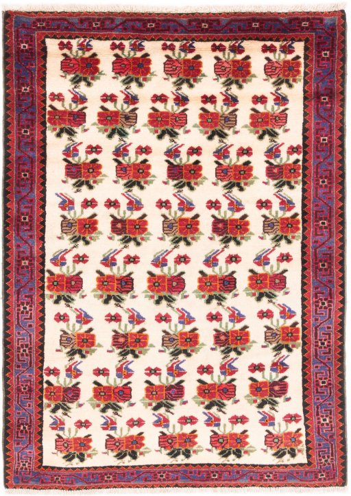 Full view of 1998s Hamedan rug from Iran / Persia, 146 × 106 cm in White tones