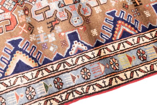 Backside of handmade 1994s Hamedan rug showing knot structure and weave density