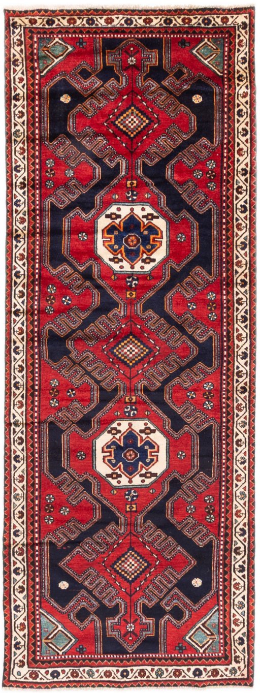 Full view of 1996s Hamedan rug from Iran / Persia, 293 × 108 cm in Red tones