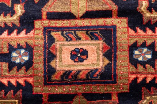 Full view of 1970s Hamedan rug from Iran / Persia, 160 × 115 cm in Dark blue tones