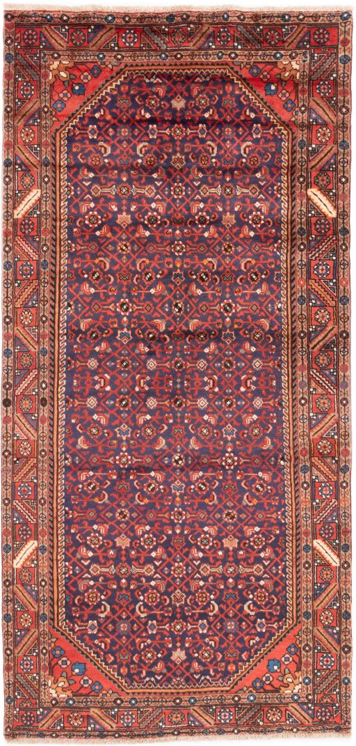 Full view of 1996s Hamedan rug from Iran / Persia, 310 × 145 cm in Multi Color tones