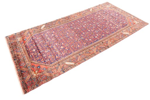 Corner detail of 1996s Hamedan rug showing border pattern and Wool pile