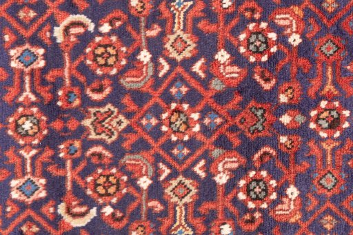 Full view of 1996s Hamedan rug from Iran / Persia, 310 × 145 cm in Multi Color tones