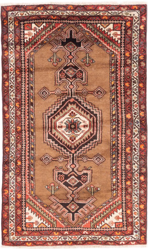 Full view of 1996s Hamedan rug from Iran / Persia, 185 × 110 cm in Brown tones