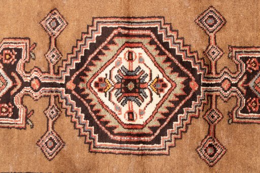 Corner detail of 1996s Hamedan rug showing border pattern and Wool pile
