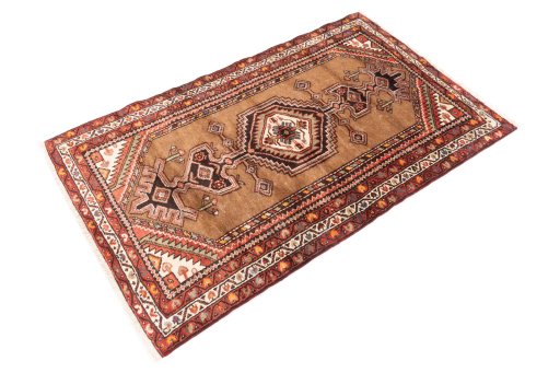 Close-up detail of 1996s Hamedan rug from Iran / Persia showing Wool weave